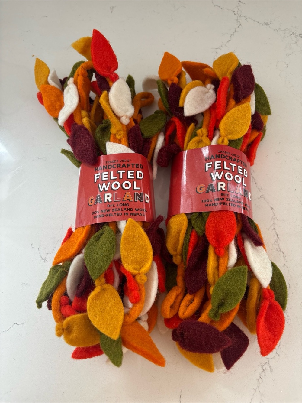 Lot of 2 Joe's Handcrafted Felted Wool Garland 9 ft Multicolor Seasonal Fall